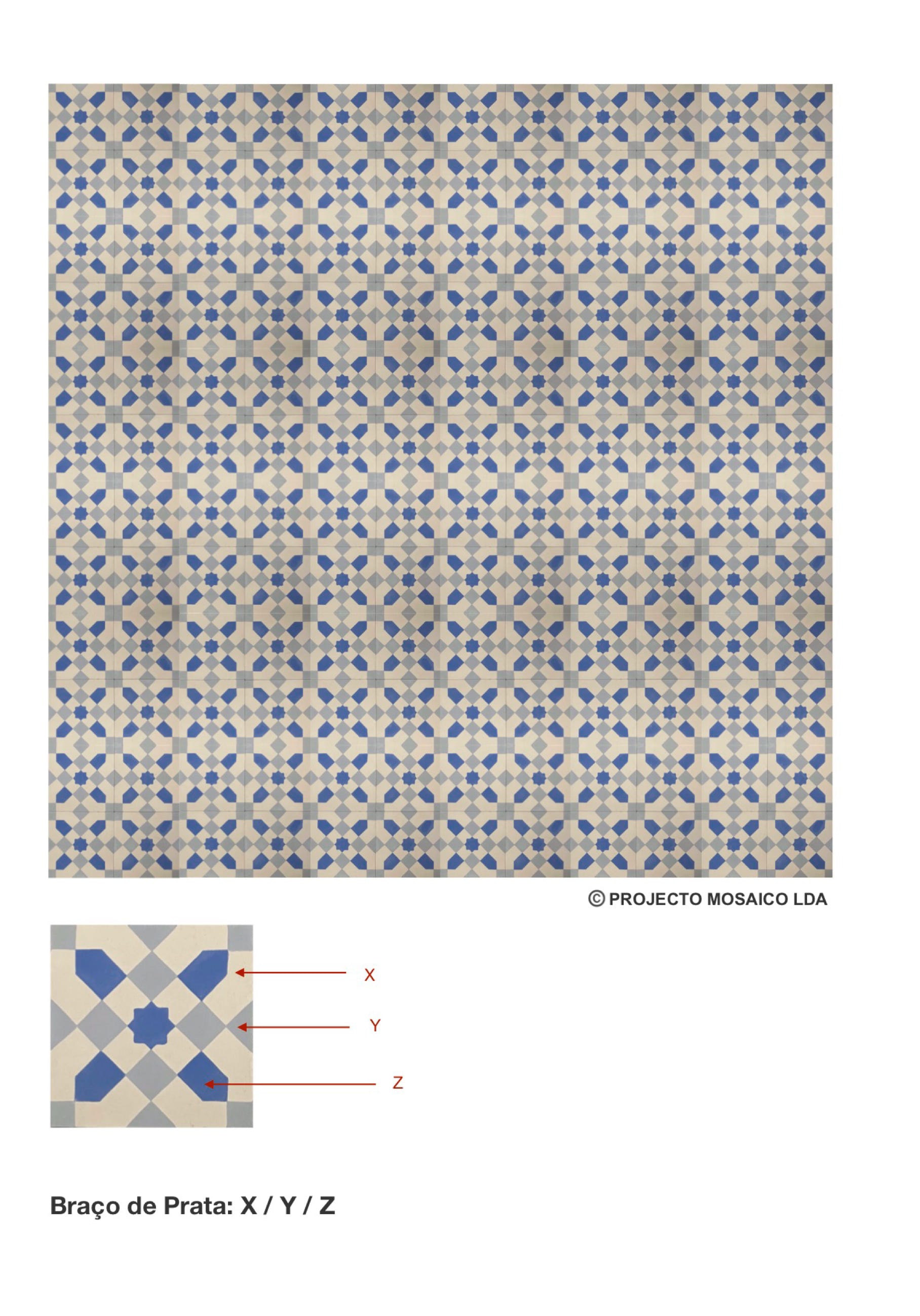 illustração de aplicação do mosaico hidráulico ref: Meia Esquadria P