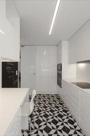 mosaico hidráulico padrão Laços aplicado numa cozinha em Lisboa