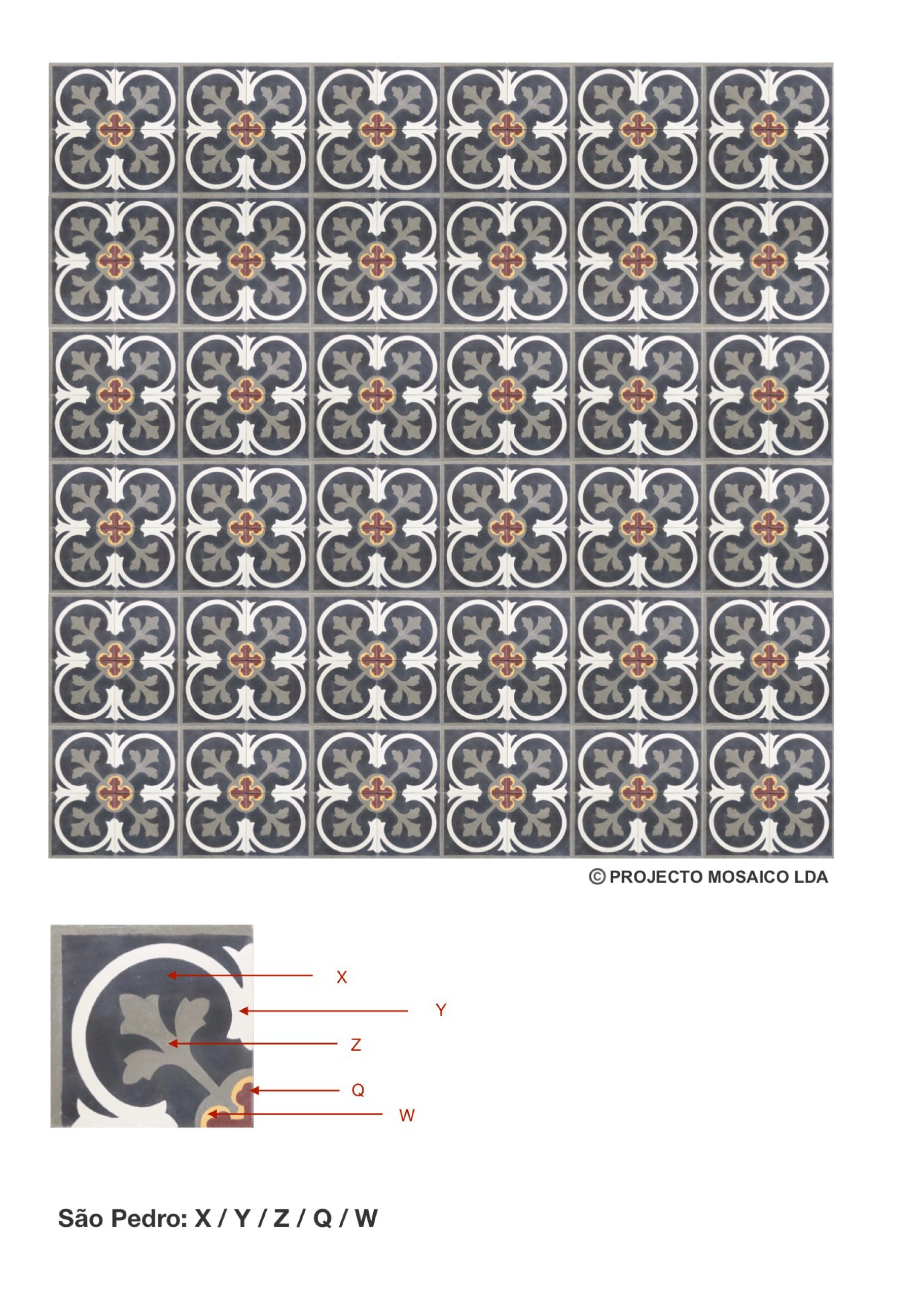 illustração de aplicação do mosaico hidráulico ref: São Pedro
