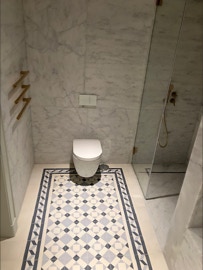 mosaico hidráulico ref Maria Pia numa casa de banho em Monte Estoril projectada pelo atelier ARX Portugal Arquitectos Lda