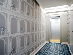 mosaico hidráulico modelo Saldanha aplicado no piso de um hall em Lisboa