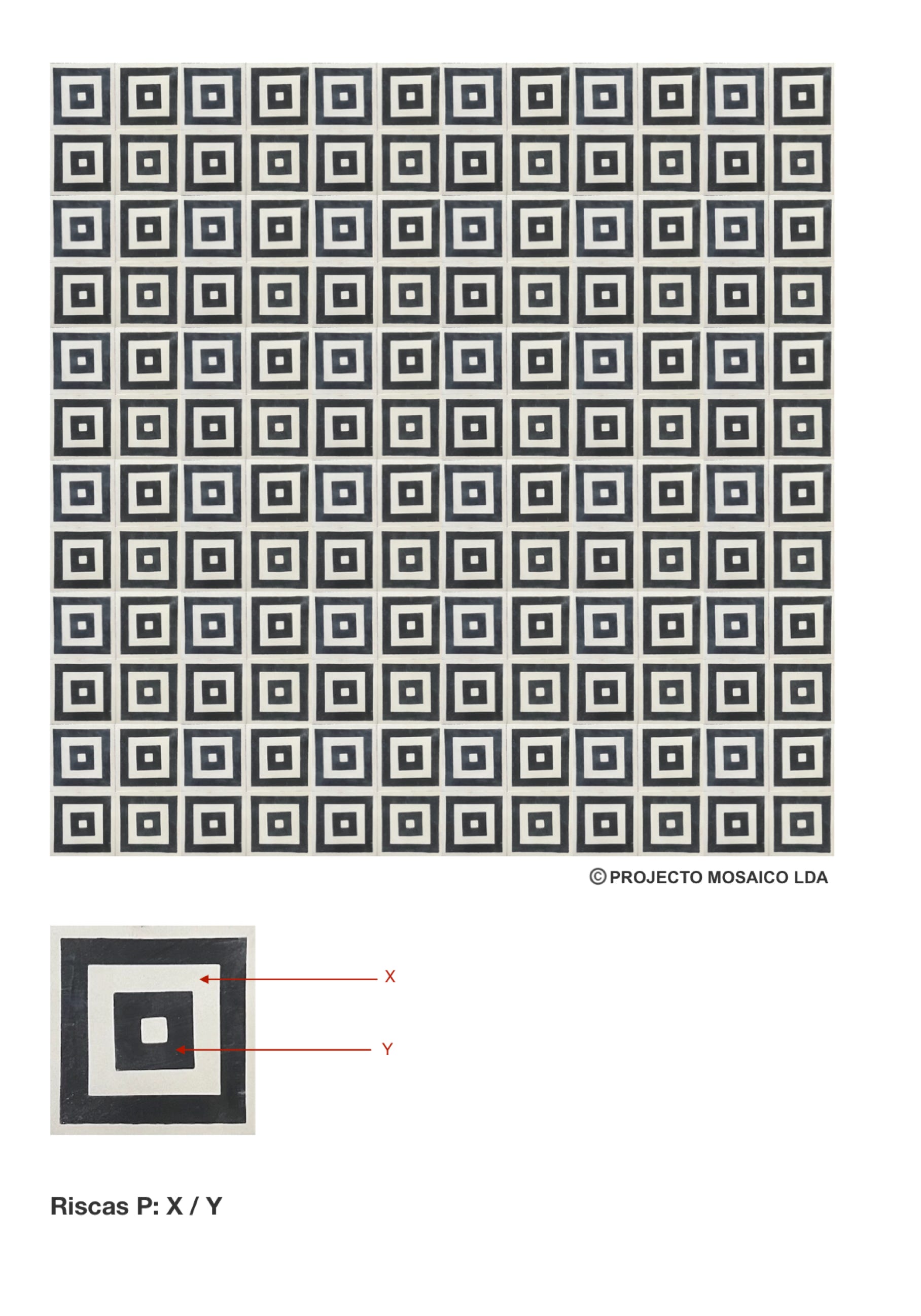 illustração de aplicação do mosaico hidráulico ref: Riscas P