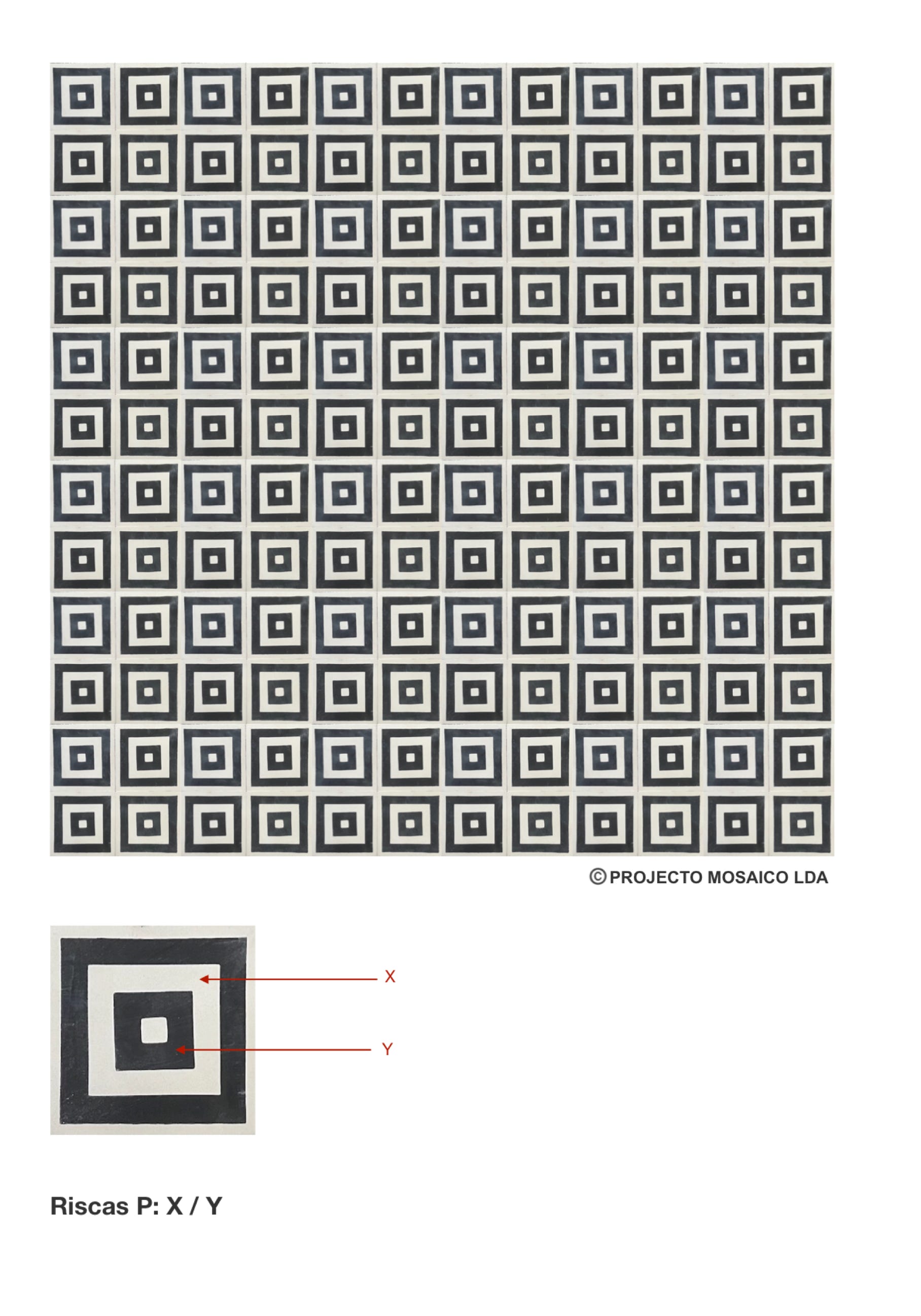 illustração de aplicação do mosaico hidráulico ref: Lua ao Espelho